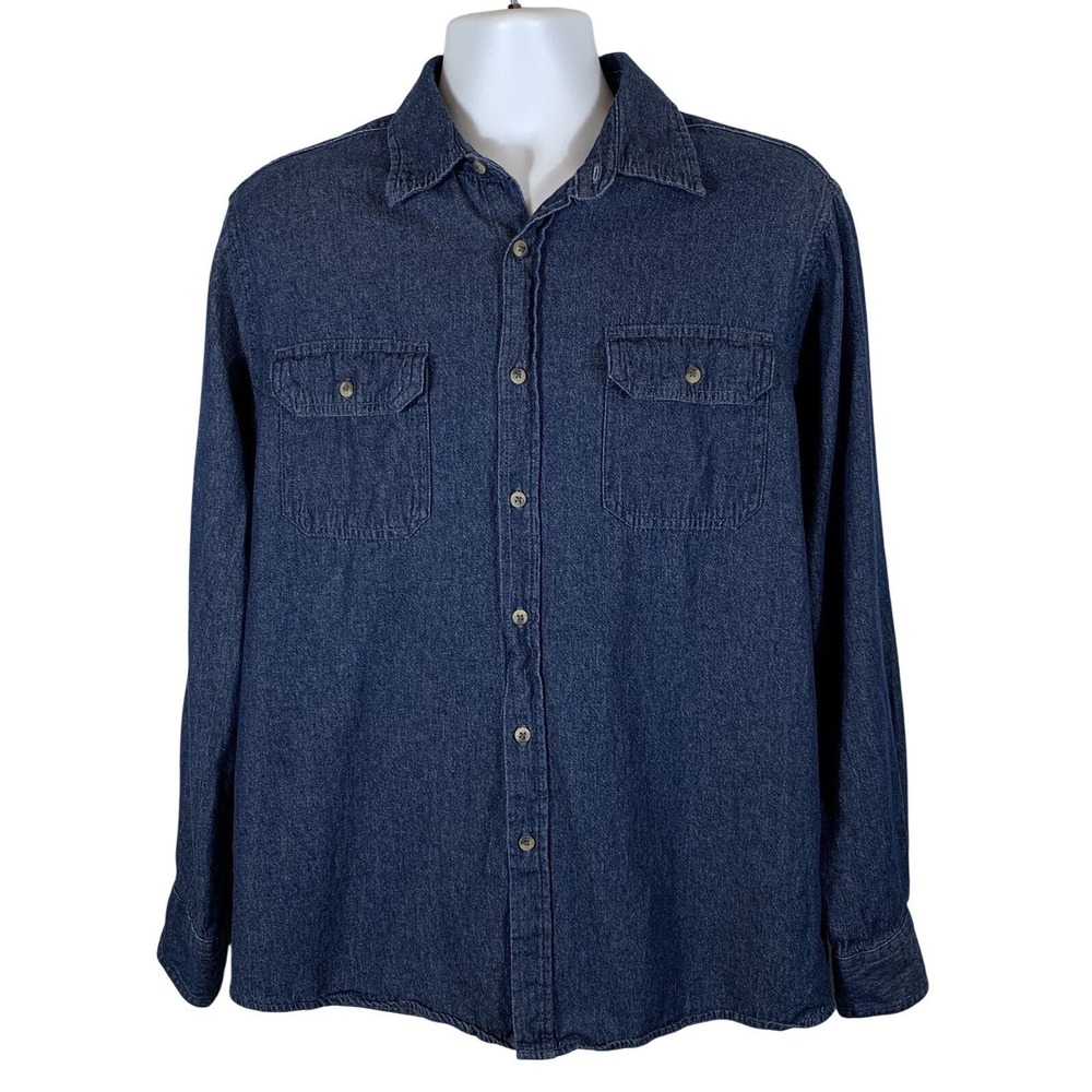 Wrangler Men's SZ Medium Denim Shirt Button Up Long Sleeve - C44